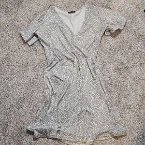 Gray and White Patterned Wrap Dress